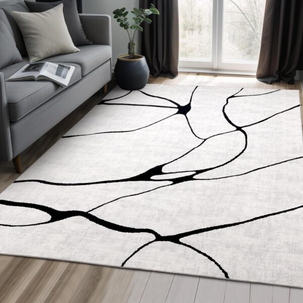 20%off YIHOUSE Abstract 6'x9' Black and White Rug - Image 2